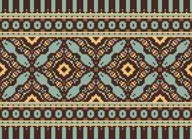 Pixel Ethnic pattern vector background. seamless pattern traditional, Design for background, wallpaper, Batik, fabric, carpet, clothing, wrapping, and textile.ethnic pattern Vector illustration.