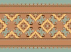 Pixel Ethnic pattern vector background. seamless pattern traditional, Design for background, wallpaper, Batik, fabric, carpet, clothing, wrapping, and textile.ethnic pattern Vector illustration.