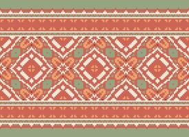 Pixel Ethnic pattern vector background. seamless pattern traditional, Design for background, wallpaper, Batik, fabric, carpet, clothing, wrapping, and textile.ethnic pattern Vector illustration.