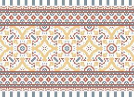 Pixel Ethnic pattern vector background. seamless pattern traditional, Design for background, wallpaper, Batik, fabric, carpet, clothing, wrapping, and textile.ethnic pattern Vector illustration.