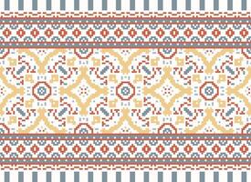 Pixel Ethnic pattern vector background. seamless pattern traditional, Design for background, wallpaper, Batik, fabric, carpet, clothing, wrapping, and textile.ethnic pattern Vector illustration.