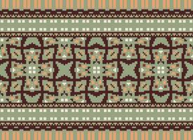 Pixel Ethnic pattern vector background. seamless pattern traditional, Design for background, wallpaper, Batik, fabric, carpet, clothing, wrapping, and textile.ethnic pattern Vector illustration.
