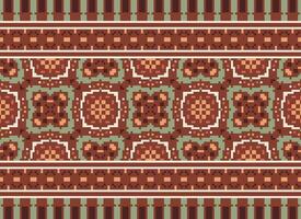 Pixel Ethnic pattern vector background. seamless pattern traditional, Design for background, wallpaper, Batik, fabric, carpet, clothing, wrapping, and textile.ethnic pattern Vector illustration.