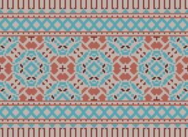 Pixel Ethnic pattern vector background. seamless pattern traditional, Design for background, wallpaper, Batik, fabric, carpet, clothing, wrapping, and textile.ethnic pattern Vector illustration.