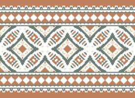 Pixel cross stitch traditional ethnic pattern paisley flower Ikat background abstract Aztec African Indonesian Indian seamless pattern for fabric print cloth dress carpet curtains and sarong vector