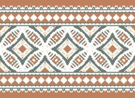 Pixel cross stitch traditional ethnic pattern paisley flower Ikat background abstract Aztec African Indonesian Indian seamless pattern for fabric print cloth dress carpet curtains and sarong vector