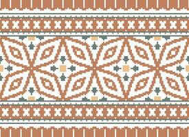 Pixel cross stitch traditional ethnic pattern paisley flower Ikat background abstract Aztec African Indonesian Indian seamless pattern for fabric print cloth dress carpet curtains and sarong vector