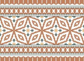 Pixel cross stitch traditional ethnic pattern paisley flower Ikat background abstract Aztec African Indonesian Indian seamless pattern for fabric print cloth dress carpet curtains and sarong vector