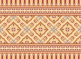 Pixel cross stitch traditional ethnic pattern paisley flower Ikat background abstract Aztec African Indonesian Indian seamless pattern for fabric print cloth dress carpet curtains and sarong vector