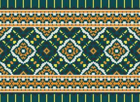 Pixel cross stitch traditional ethnic pattern paisley flower Ikat background abstract Aztec African Indonesian Indian seamless pattern for fabric print cloth dress carpet curtains and sarong vector