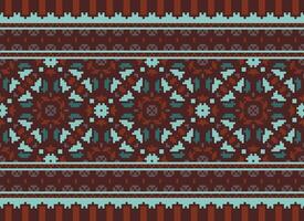 Pixel cross stitch traditional ethnic pattern paisley flower Ikat background abstract Aztec African Indonesian Indian seamless pattern for fabric print cloth dress carpet curtains and sarong vector