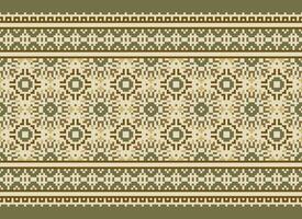 Pixel cross stitch traditional ethnic pattern paisley flower Ikat background abstract Aztec African Indonesian Indian seamless pattern for fabric print cloth dress carpet curtains and sarong vector