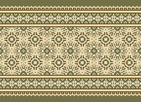 Pixel cross stitch traditional ethnic pattern paisley flower Ikat background abstract Aztec African Indonesian Indian seamless pattern for fabric print cloth dress carpet curtains and sarong vector