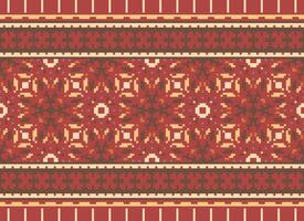 Pixel cross stitch traditional ethnic pattern paisley flower Ikat background abstract Aztec African Indonesian Indian seamless pattern for fabric print cloth dress carpet curtains and sarong vector