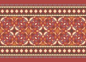 Pixel cross stitch traditional ethnic pattern paisley flower Ikat background abstract Aztec African Indonesian Indian seamless pattern for fabric print cloth dress carpet curtains and sarong vector