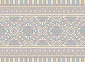 Pixel cross stitch traditional ethnic pattern paisley flower Ikat background abstract Aztec African Indonesian Indian seamless pattern for fabric print cloth dress carpet curtains and sarong vector