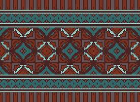 Pixel cross stitch traditional ethnic pattern paisley flower Ikat background abstract Aztec African Indonesian Indian seamless pattern for fabric print cloth dress carpet curtains and sarong vector