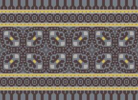 Pixel cross stitch traditional ethnic pattern paisley flower Ikat background abstract Aztec African Indonesian Indian seamless pattern for fabric print cloth dress carpet curtains and sarong vector