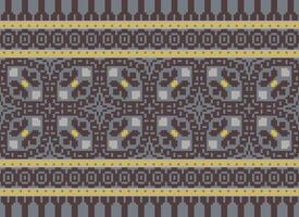 Pixel cross stitch traditional ethnic pattern paisley flower Ikat background abstract Aztec African Indonesian Indian seamless pattern for fabric print cloth dress carpet curtains and sarong vector