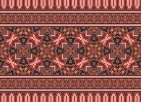 Pixel cross stitch traditional ethnic pattern paisley flower Ikat background abstract Aztec African Indonesian Indian seamless pattern for fabric print cloth dress carpet curtains and sarong vector