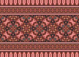 Pixel cross stitch traditional ethnic pattern paisley flower Ikat background abstract Aztec African Indonesian Indian seamless pattern for fabric print cloth dress carpet curtains and sarong vector