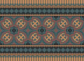 Embroidery ethnic pattern, Vector Geometric ornate background, Cross stitch retro zigzag style, Blue and yellow pattern knitting continuous, Design for textile, fabric, ceramic, digital print