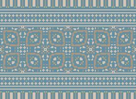 Pixel cross stitch traditional ethnic pattern paisley flower Ikat background abstract Aztec African Indonesian Indian seamless pattern for fabric print cloth dress carpet curtains and sarong vector