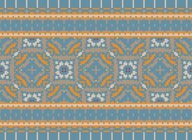 Embroidery ethnic pattern, Vector Geometric ornate background, Cross stitch retro zigzag style, Blue and yellow pattern knitting continuous, Design for textile, fabric, ceramic, digital print