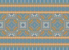 Embroidery ethnic pattern, Vector Geometric ornate background, Cross stitch retro zigzag style, Blue and yellow pattern knitting continuous, Design for textile, fabric, ceramic, digital print