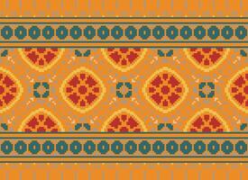 Embroidery ethnic pattern, Vector Geometric ornate background, Cross stitch retro zigzag style, Blue and yellow pattern knitting continuous, Design for textile, fabric, ceramic, digital print