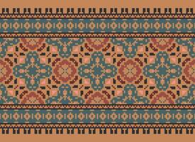 Embroidery ethnic pattern, Vector Geometric ornate background, Cross stitch retro zigzag style, Blue and yellow pattern knitting continuous, Design for textile, fabric, ceramic, digital print