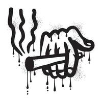 Graffiti of hand holding cigarette with black spray paint art vector