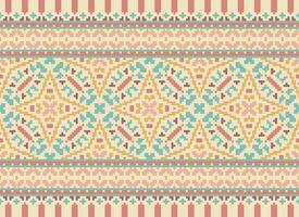 Embroidery ethnic pattern, Vector Geometric ornate background, Cross stitch retro zigzag style, Blue and yellow pattern knitting continuous, Design for textile, fabric, ceramic, digital print