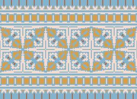 Embroidery ethnic pattern, Vector Geometric ornate background, Cross stitch retro zigzag style, Blue and yellow pattern knitting continuous, Design for textile, fabric, ceramic, digital print