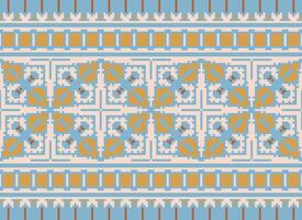 Embroidery ethnic pattern, Vector Geometric ornate background, Cross stitch retro zigzag style, Blue and yellow pattern knitting continuous, Design for textile, fabric, ceramic, digital print