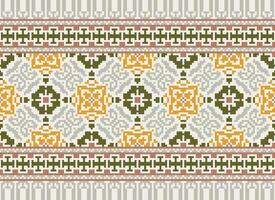 Embroidery ethnic pattern, Vector Geometric ornate background, Cross stitch retro zigzag style, Blue and yellow pattern knitting continuous, Design for textile, fabric, ceramic, digital print