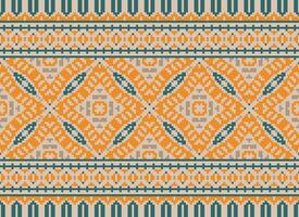 Embroidery ethnic pattern, Vector Geometric ornate background, Cross stitch retro zigzag style, Blue and yellow pattern knitting continuous, Design for textile, fabric, ceramic, digital print