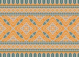 Embroidery ethnic pattern, Vector Geometric ornate background, Cross stitch retro zigzag style, Blue and yellow pattern knitting continuous, Design for textile, fabric, ceramic, digital print