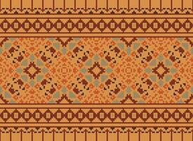 Embroidery ethnic pattern, Vector Geometric ornate background, Cross stitch retro zigzag style, Blue and yellow pattern knitting continuous, Design for textile, fabric, ceramic, digital print