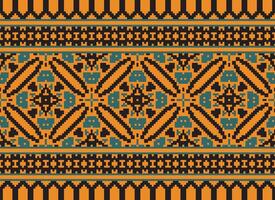Embroidery ethnic pattern, Vector Geometric ornate background, Cross stitch retro zigzag style, Blue and yellow pattern knitting continuous, Design for textile, fabric, ceramic, digital print