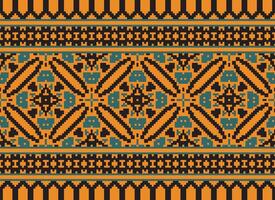 Embroidery ethnic pattern, Vector Geometric ornate background, Cross stitch retro zigzag style, Blue and yellow pattern knitting continuous, Design for textile, fabric, ceramic, digital print