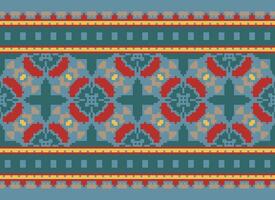 Embroidery ethnic pattern, Vector Geometric ornate background, Cross stitch retro zigzag style, Blue and yellow pattern knitting continuous, Design for textile, fabric, ceramic, digital print