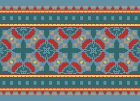 Embroidery ethnic pattern, Vector Geometric ornate background, Cross stitch retro zigzag style, Blue and yellow pattern knitting continuous, Design for textile, fabric, ceramic, digital print