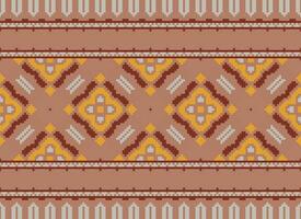 Embroidery ethnic pattern, Vector Geometric ornate background, Cross stitch retro zigzag style, Blue and yellow pattern knitting continuous, Design for textile, fabric, ceramic, digital print