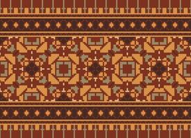 Embroidery ethnic pattern, Vector Geometric ornate background, Cross stitch retro zigzag style, Blue and yellow pattern knitting continuous, Design for textile, fabric, ceramic, digital print