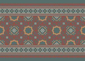 Embroidery ethnic pattern, Vector Geometric ornate background, Cross stitch retro zigzag style, Blue and yellow pattern knitting continuous, Design for textile, fabric, ceramic, digital print