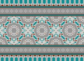 Embroidery ethnic pattern, Vector Geometric ornate background, Cross stitch retro zigzag style, Blue and yellow pattern knitting continuous, Design for textile, fabric, ceramic, digital print