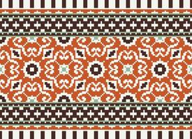 Embroidery ethnic pattern, Vector Geometric ornate background, Cross stitch retro zigzag style, Blue and yellow pattern knitting continuous, Design for textile, fabric, ceramic, digital print