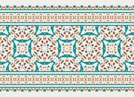 Embroidery ethnic pattern, Vector Geometric ornate background, Cross stitch retro zigzag style, Blue and yellow pattern knitting continuous, Design for textile, fabric, ceramic, digital print