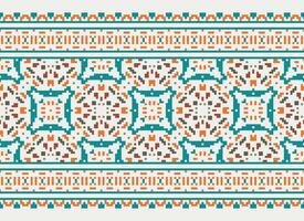 Embroidery ethnic pattern, Vector Geometric ornate background, Cross stitch retro zigzag style, Blue and yellow pattern knitting continuous, Design for textile, fabric, ceramic, digital print